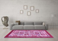 Machine Washable Abstract Pink Modern Rug, wshabs506pnk