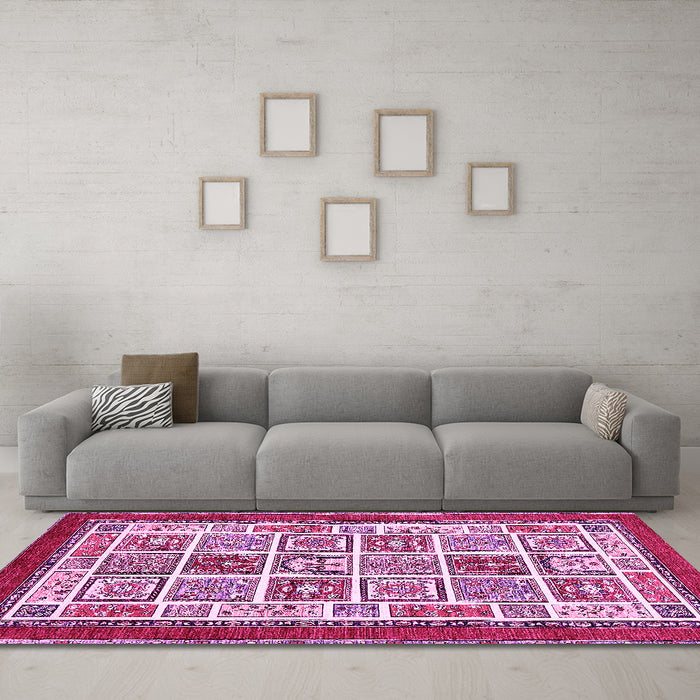 Machine Washable Abstract Pink Modern Rug in a Living Room, wshabs506pnk