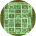 Round Machine Washable Abstract Green Modern Area Rugs, wshabs506grn