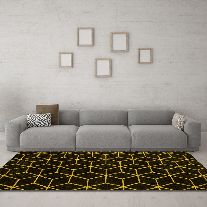 Machine Washable Abstract Yellow Modern Rug in a Living Room, wshabs5070yw