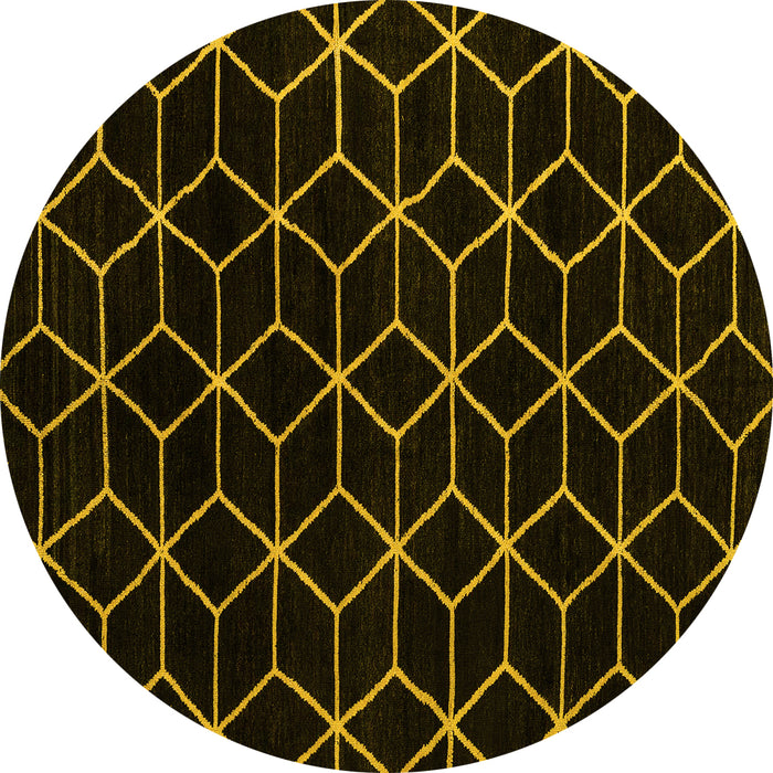 Round Abstract Yellow Modern Rug, abs5070yw