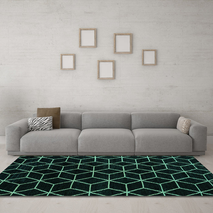 Machine Washable Abstract Turquoise Modern Area Rugs in a Living Room,, wshabs5070turq