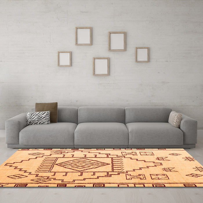 Machine Washable Solid Orange Modern Area Rugs in a Living Room, wshabs5071org