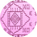 Round Machine Washable Solid Pink Modern Rug, wshabs5071pnk