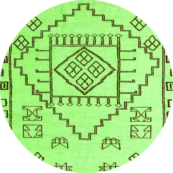 Round Machine Washable Solid Green Modern Area Rugs, wshabs5071grn