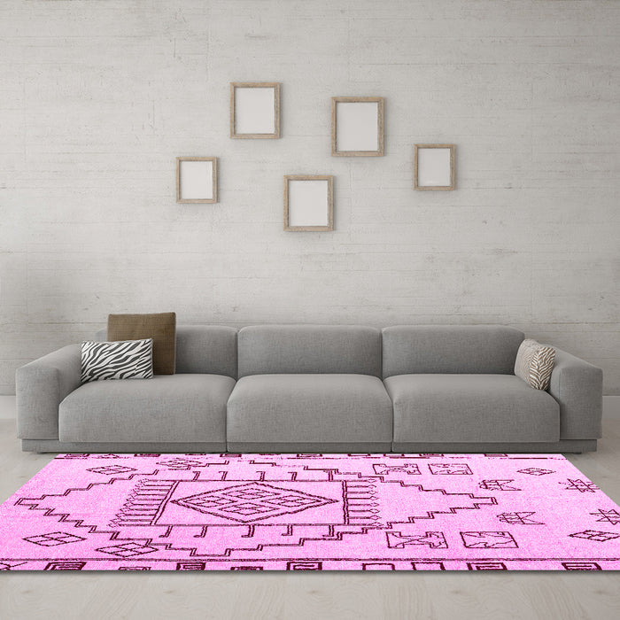 Machine Washable Solid Pink Modern Rug in a Living Room, wshabs5071pnk