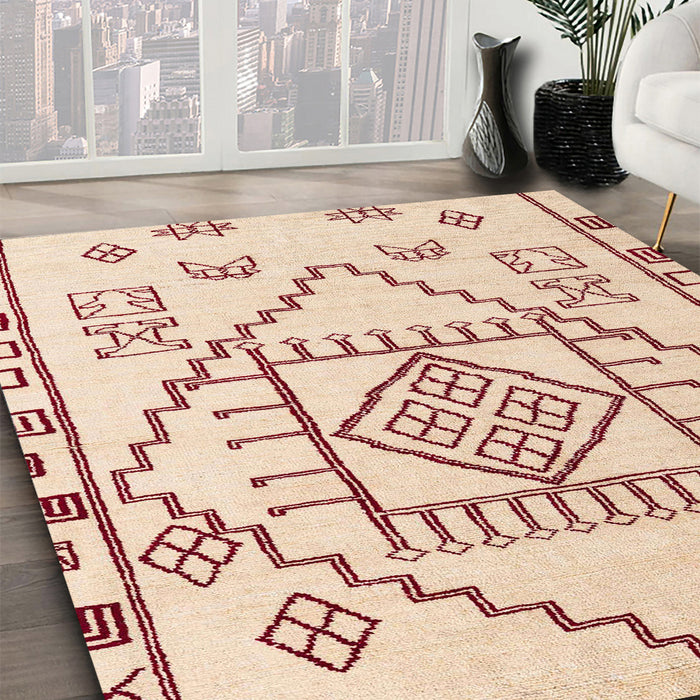 Abstract Tangerine Pink Solid Rug in Family Room, abs5071