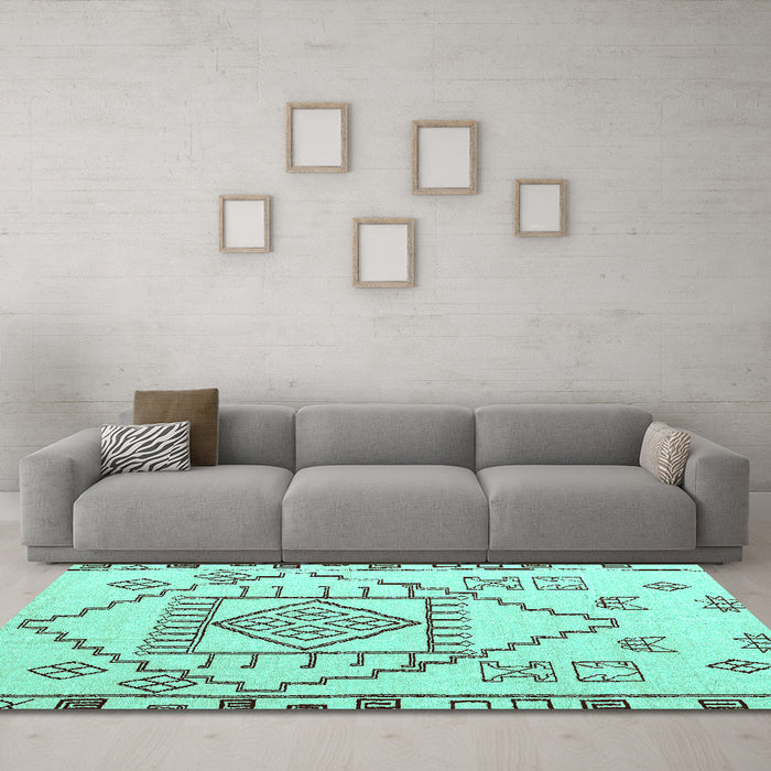 Machine Washable Solid Turquoise Modern Area Rugs in a Living Room,, wshabs5071turq