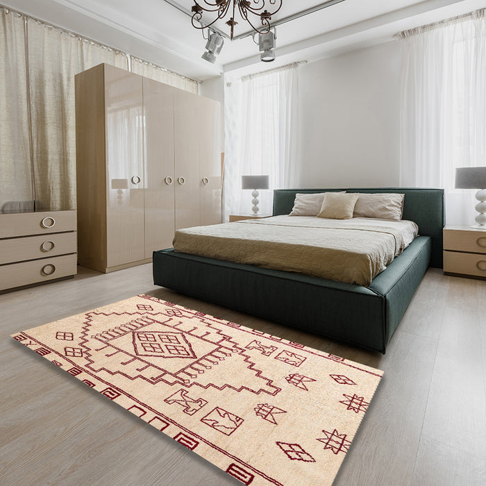 Abstract Tangerine Pink Solid Rug in a Bedroom, abs5071