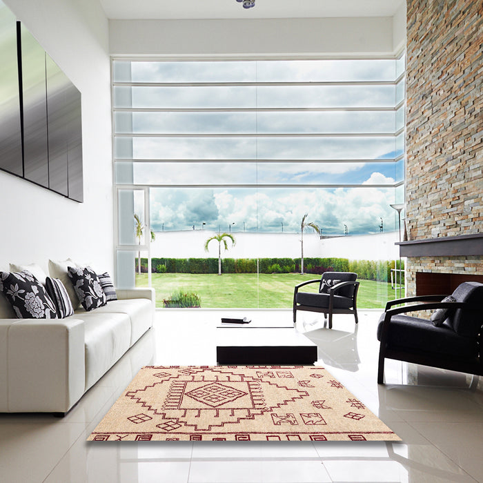 Square Abstract Tangerine Pink Solid Rug in a Living Room, abs5071