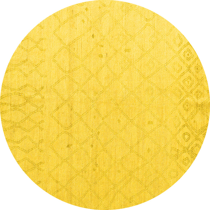 Round Machine Washable Solid Yellow Modern Rug, wshabs5072yw