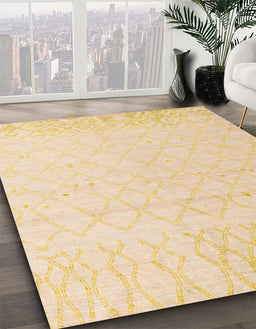 Abstract Sun Yellow Solid Rug in Family Room, abs5072