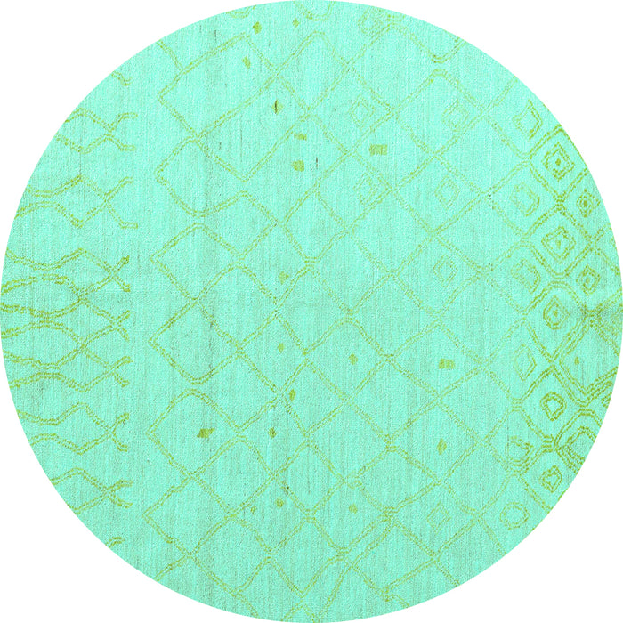 Round Machine Washable Solid Turquoise Modern Area Rugs, wshabs5072turq