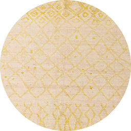 Round Abstract Sun Yellow Solid Rug, abs5072