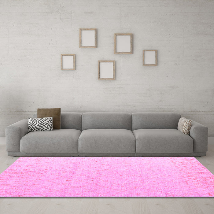 Machine Washable Solid Pink Modern Rug in a Living Room, wshabs5072pnk