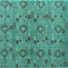 Square Machine Washable Abstract Turquoise Modern Area Rugs, wshabs5073turq