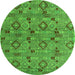 Round Machine Washable Abstract Green Modern Area Rugs, wshabs5073grn