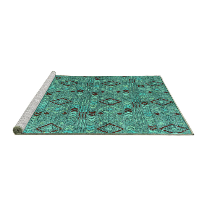 Sideview of Machine Washable Abstract Turquoise Modern Area Rugs, wshabs5073turq