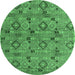 Round Abstract Emerald Green Modern Rug, abs5073emgrn