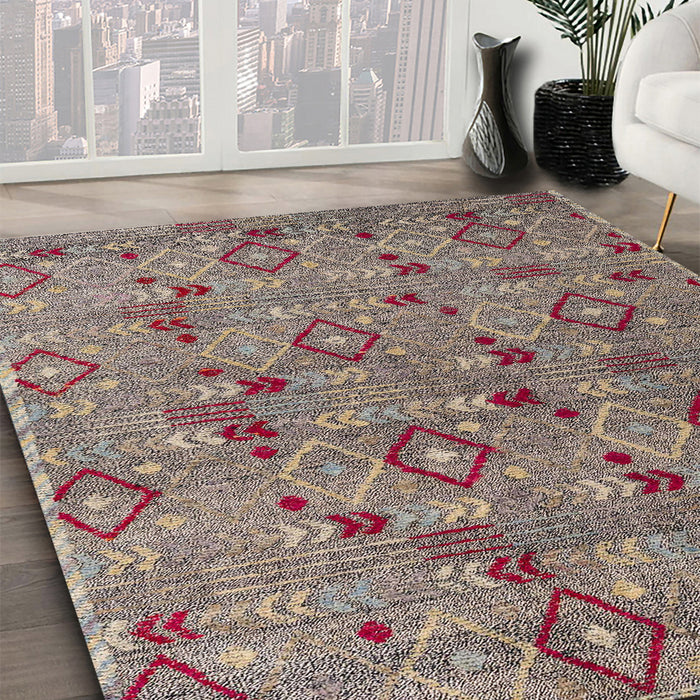 Abstract Tan Brown Modern Rug in Family Room, abs5073