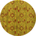 Round Machine Washable Abstract Yellow Modern Rug, wshabs5073yw