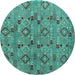 Round Machine Washable Abstract Turquoise Modern Area Rugs, wshabs5073turq