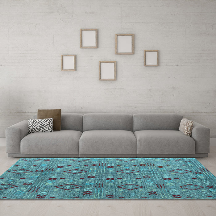 Machine Washable Abstract Light Blue Modern Rug in a Living Room, wshabs5073lblu
