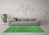 Machine Washable Abstract Emerald Green Modern Rug, wshabs5073emgrn