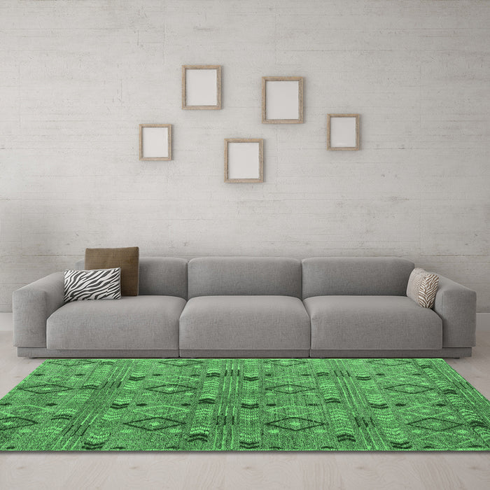 Machine Washable Abstract Emerald Green Modern Area Rugs in a Living Room,, wshabs5073emgrn