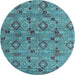 Round Machine Washable Abstract Light Blue Modern Rug, wshabs5073lblu