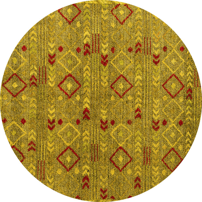 Round Abstract Yellow Modern Rug, abs5073yw