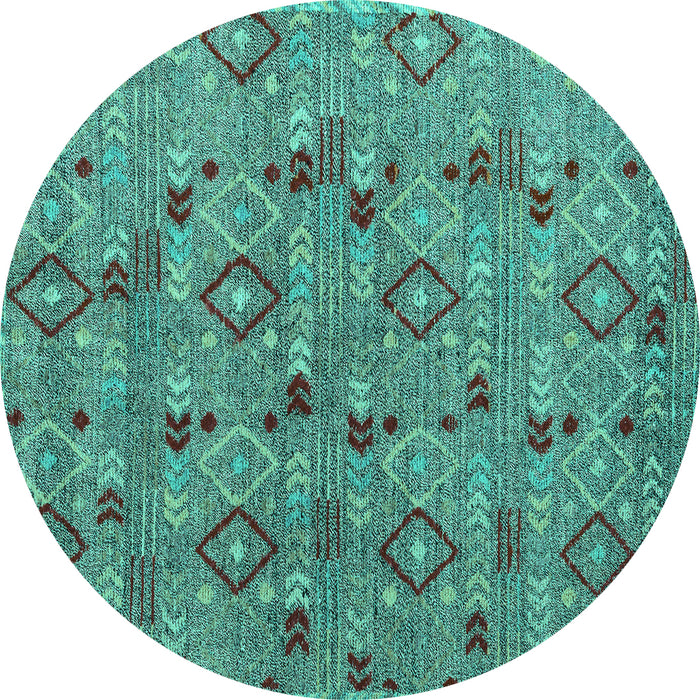 Round Abstract Turquoise Modern Rug, abs5073turq