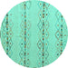 Round Machine Washable Solid Turquoise Modern Area Rugs, wshabs5074turq