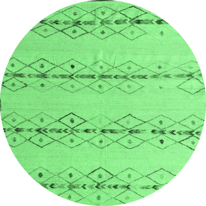 Round Machine Washable Solid Emerald Green Modern Area Rugs, wshabs5074emgrn