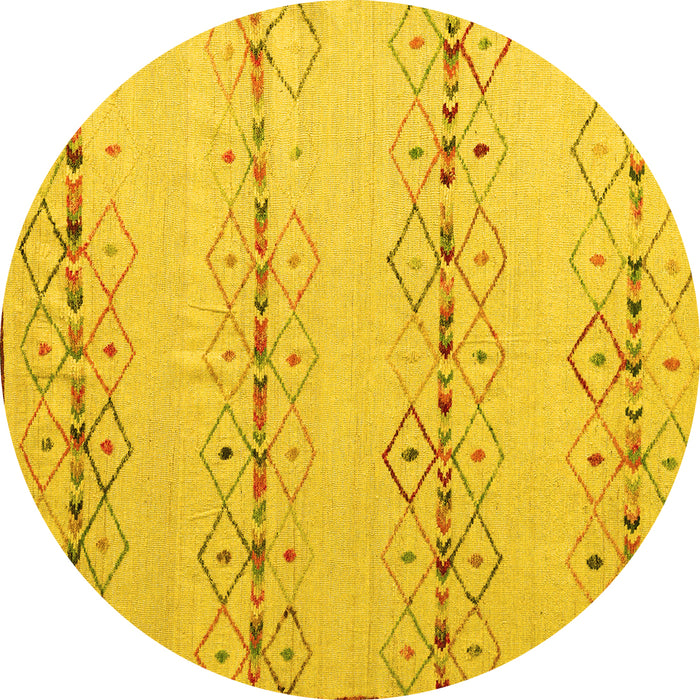 Round Machine Washable Solid Yellow Modern Rug, wshabs5074yw
