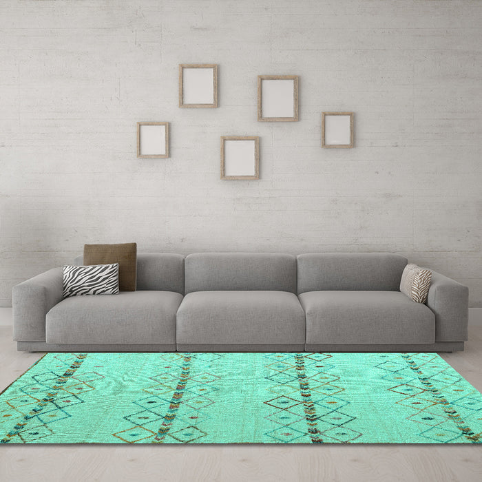 Machine Washable Solid Turquoise Modern Area Rugs in a Living Room,, wshabs5074turq