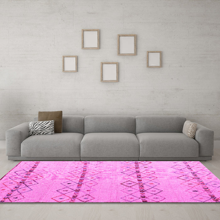 Machine Washable Solid Pink Modern Rug in a Living Room, wshabs5074pnk