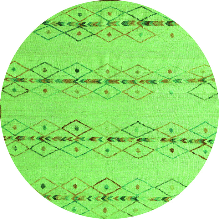 Round Machine Washable Solid Green Modern Area Rugs, wshabs5074grn