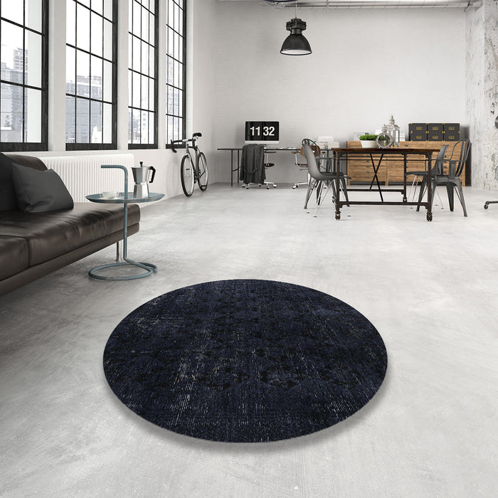 Round Machine Washable Abstract Black Rug in a Office, wshabs5075