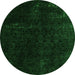 Round Machine Washable Abstract Green Modern Area Rugs, wshabs5075grn