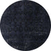 Round Machine Washable Abstract Black Rug, wshabs5075