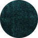 Round Machine Washable Abstract Turquoise Modern Area Rugs, wshabs5075turq