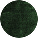 Round Abstract Emerald Green Modern Rug, abs5075emgrn