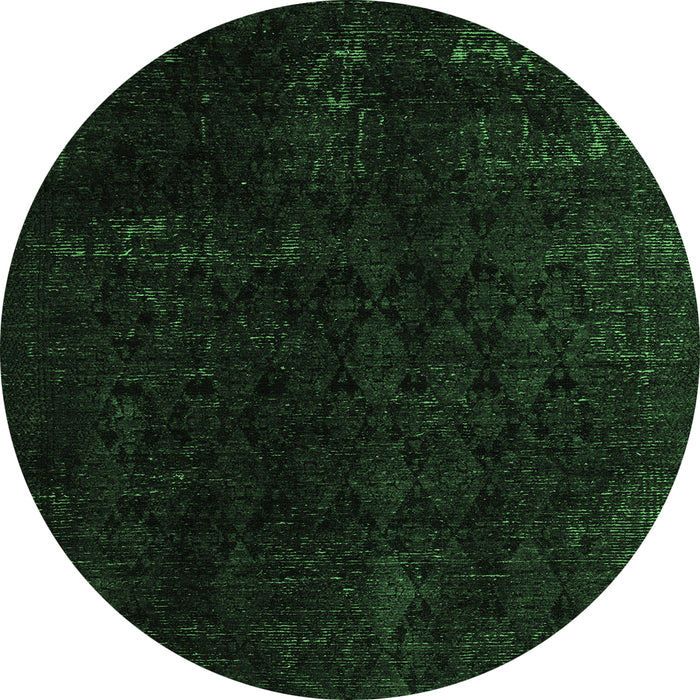 Round Machine Washable Abstract Emerald Green Modern Area Rugs, wshabs5075emgrn