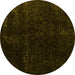 Round Abstract Yellow Modern Rug, abs5075yw