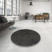 Round Machine Washable Abstract Gray Rug in a Office, wshabs5076