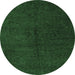 Round Machine Washable Abstract Emerald Green Modern Area Rugs, wshabs5076emgrn