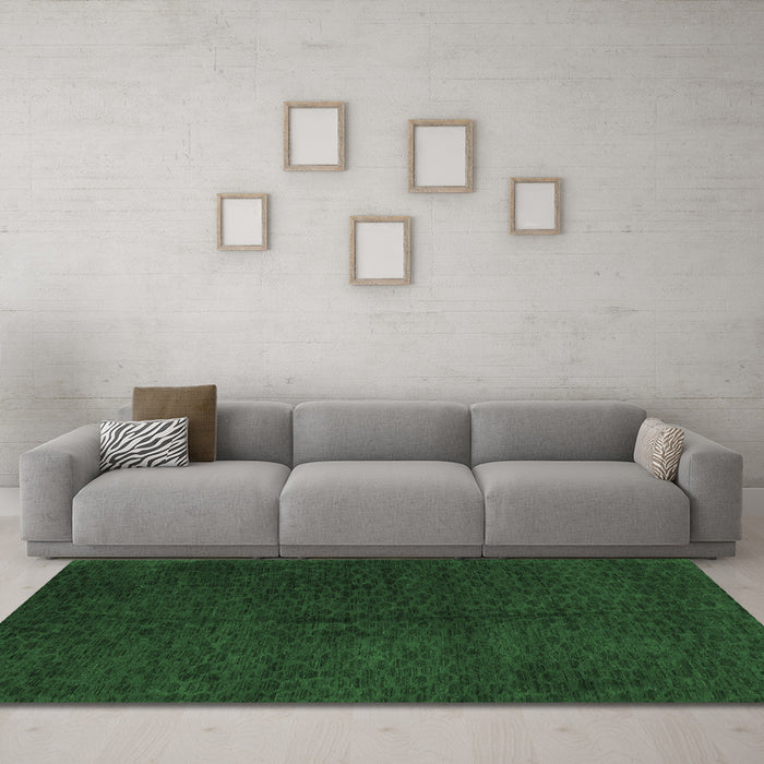 Machine Washable Abstract Emerald Green Modern Area Rugs in a Living Room,, wshabs5076emgrn