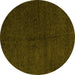 Round Machine Washable Abstract Yellow Modern Rug, wshabs5076yw