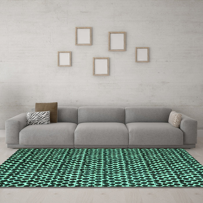 Machine Washable Abstract Turquoise Modern Area Rugs in a Living Room,, wshabs5077turq
